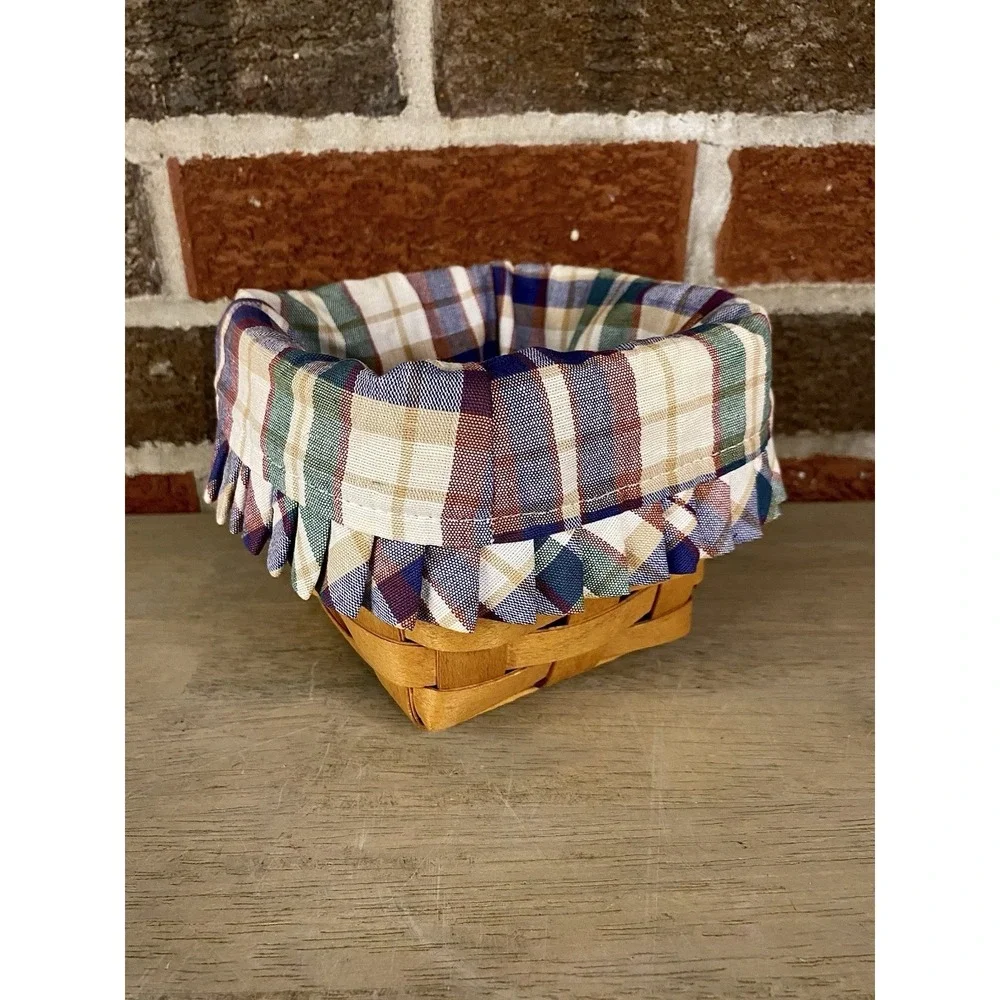 Longaberger Teaspoon Basket Set Plaid Liner & Protector 2000
